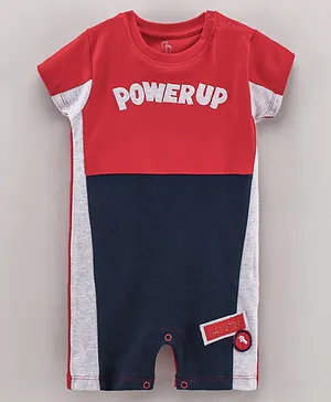 Baby GO Half Sleeves Color Block Romper with Powerup Patch - Navy