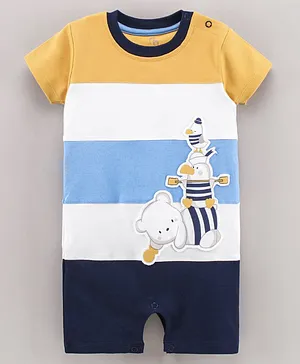 Baby GO Half Sleeves Color Block Romper with Animals Patch - Yellow