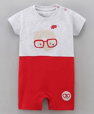 Baby GO Half Sleeves Color Block Romper with Face Patch - Red