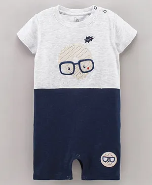 Baby GO Half Sleeves Color Block Romper with Face Patch - Navy