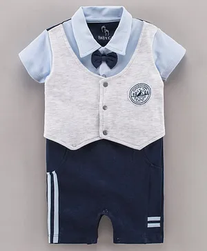 Baby Go Half sleeves Cotton Romper with Jacket - Grey Blue