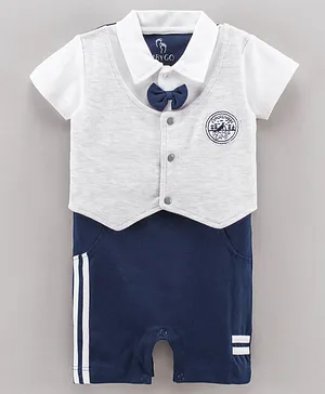 Baby Go Half sleeves Cotton Romper with Jacket - Grey White