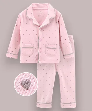 Baby GO Full Sleeves Night Suit Heart Print - Peach