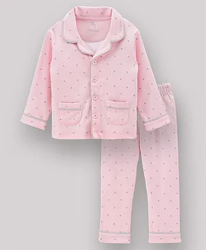 Baby GO Full Sleeves Night Suit Heart Print - Pink