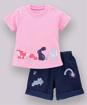 Babyoye Half Top & Shorts Animal Patch - Pink Blue