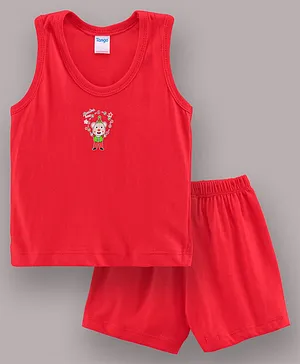 Tango Sleeveless Cotton Vest & Shorts Printed - Red