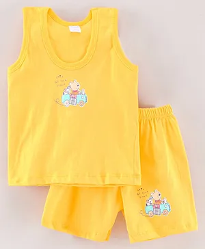 Tango Sleeveless Vest & Shorts Bear Print - Yellow