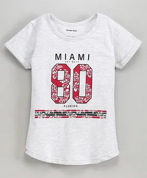 Sundae Kids Half Sleeves Top Text Print - Melange Grey