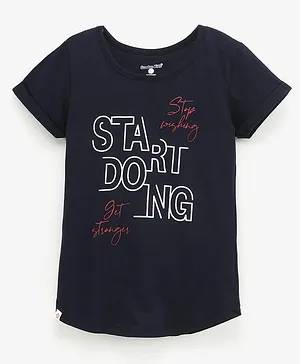 Sundae Kids Half Sleeves Top Text Print - Navy Blue
