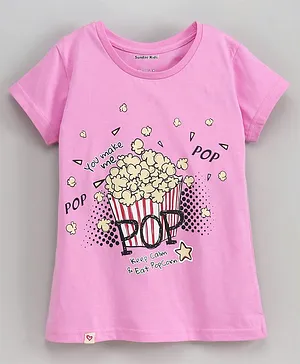 Sundae Kids Half Sleeves Top Popcorn Print - Pink