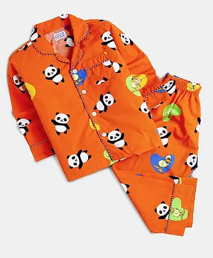KOOCHI POOCHI Full Sleeves All Over Panda Printed Night Suit - Orange
