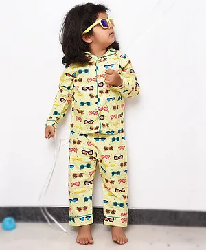 KOOCHI POOCHI Full Sleeves All Over Sunglasses Printed Night Suit - Yellow