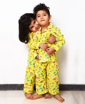 KOOCHI POOCHI Full Sleeves All Over Candy Printed Night Suit - Yellow