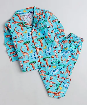 KOOCHI POOCHI Full Sleeves Animal Safari Print Night Suit - Green