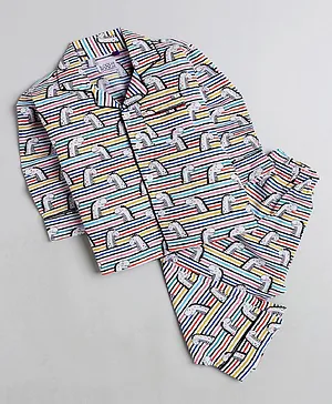 KOOCHI POOCHI Full Sleeves Dinosaur Print Night Suit - White