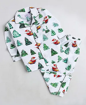 KOOCHI POOCHI Santa Print Full Sleeves Night Suit - White