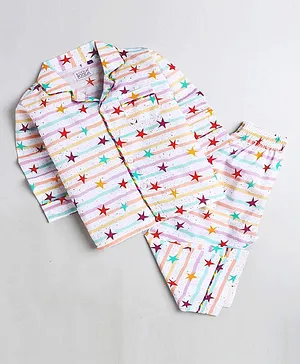 KOOCHI POOCHI Star Print Full Sleeves Night Suit - Multi Color