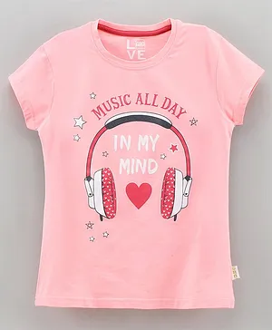 GRO Short Sleeves Top Headphone Print - Light Pink