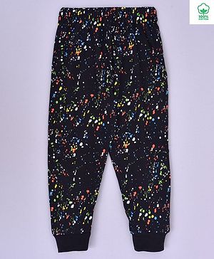Kiwi Full Length Multicolor Dots Print Unisex Lounge Pants - Black