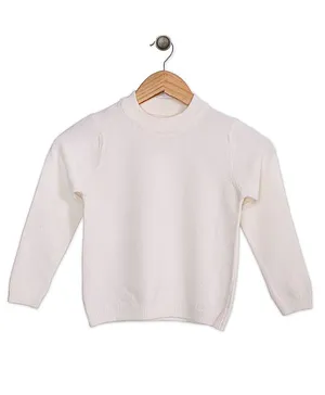 Femea Solid Full Sleeves Sweater - White