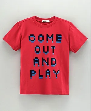 Adams Kids Half Sleeves Pixelated Come Out And Play Text Print Tee - Red