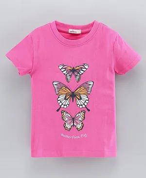 Adams Kids Half Sleeves Butterfly Print Tee - Pink