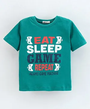 Adams Kids Half Sleeves Eat Sleep Game Repeat Printed Tee - Green