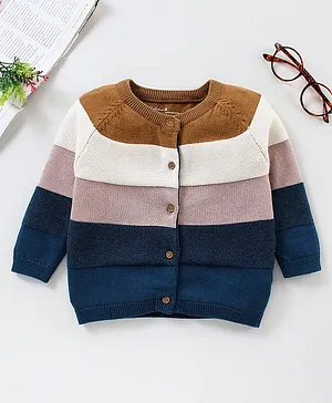 ToffyHouse Full Sleeves Color Block Front Open Sweater - Multicolor
