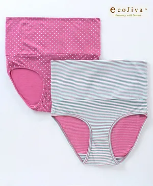 Bella Mama Ecojiva Finish Striped Panties Dots Print Pack of 2 - Grey Pink