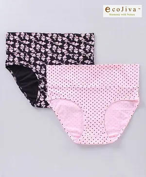 Bella Mama Medium Waist High Coverage Plant Based Eco Finish Maternity Panties Set of 2 - Black Pink