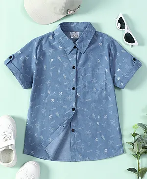 Kookie Kids Half Sleeves Shirt Tree Print - Blue