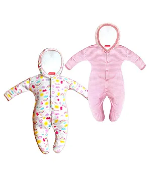 VParents Zoey Hooded Footed Rompers Pack of 2 - Light Pink(Design May Vary)