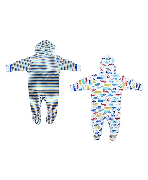 VParents Zoey Hooded Footed Rompers Pack of 2 - Royal Blue(Design May Vary)