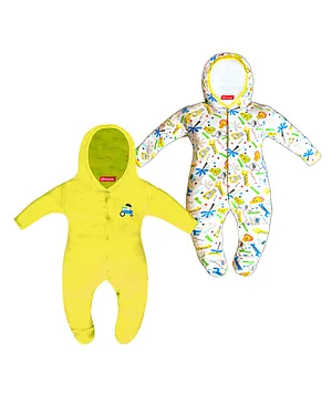 VParents Zoey Hooded Footed Rompers Pack of 2 - Yellow (Design May Vary)