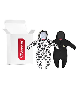 VParents Full Sleeves Hoodie Sleepsuit Romper Pack of 2 - White and Black