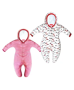 VParents Zoey Hooded Footed Rompers Pack of 2 - Red (Design May Vary)