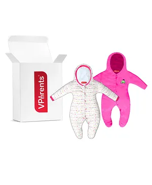 VParents Zoey Hooded Footed Rompers Pack of 2 - Pink (Design May Vary)