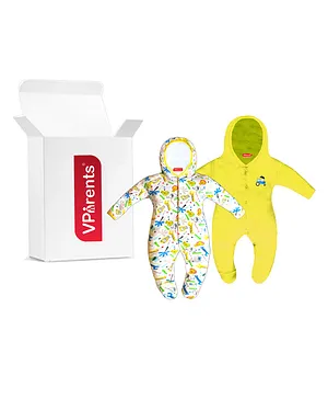 VParents Zoey Hooded Footed Rompers Pack of 2 - Yellow(Design May Vary)
