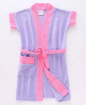 BUMZEE Half Sleeves Solid Bathrobe - Purple & Pink