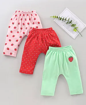 Babyhug Full Length Diaper Leggings Strawberry & Dot Print Pack of 3 - Pink Red Green