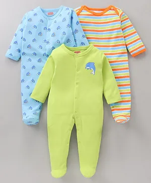 Babyhug Full Sleeves Printed Sleepsuit Pack Of 3 - Multicolor