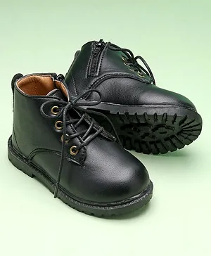 Kidlings Ankle Length Solid Lace-Up Winter Boots - Black