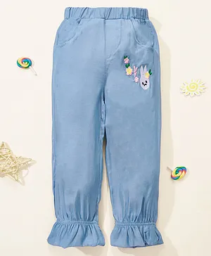 Kookie Kids Full Length Jeans with Floral Embroidery - Blue