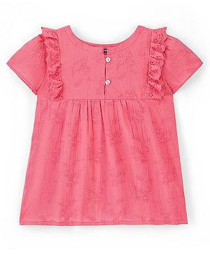 Pine Kids Puff Sleeves Top Floral Embroidery - Light Pink