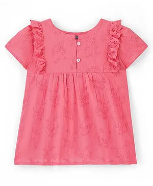 Pine Kids Puff Sleeves Top Floral Embroidery - Light Pink