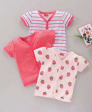 Babyhug 100%Cotton Half Sleeves Vests Pack of 3 - Pink