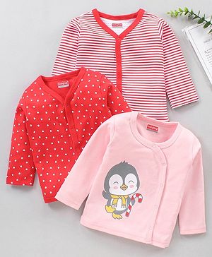 Babyhug Full Sleeves Vests Pack of 3 - Red Pink