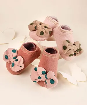 Kicks & Crawl Pack Of 2 Pair Of Polka Dot Bow Detailing Socks - Pink