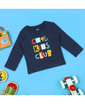 Kicks & Crawl Full Sleeves Cool Kids Club Printed Tee - Dark Blue