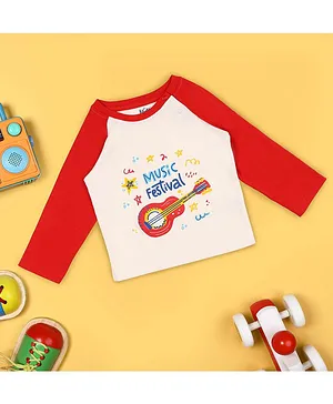 Kicks & Crawl Raglan Full Sleeves Music Festival Printed Tee - White & Red